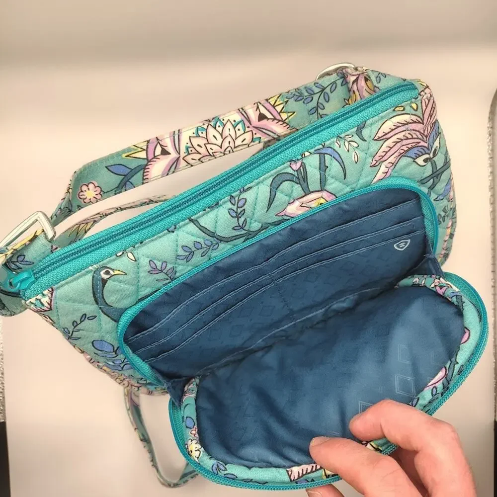 Vera Bradley Floral Quilted Crossbody Purse Shoulder Bag Blue Pink Birds